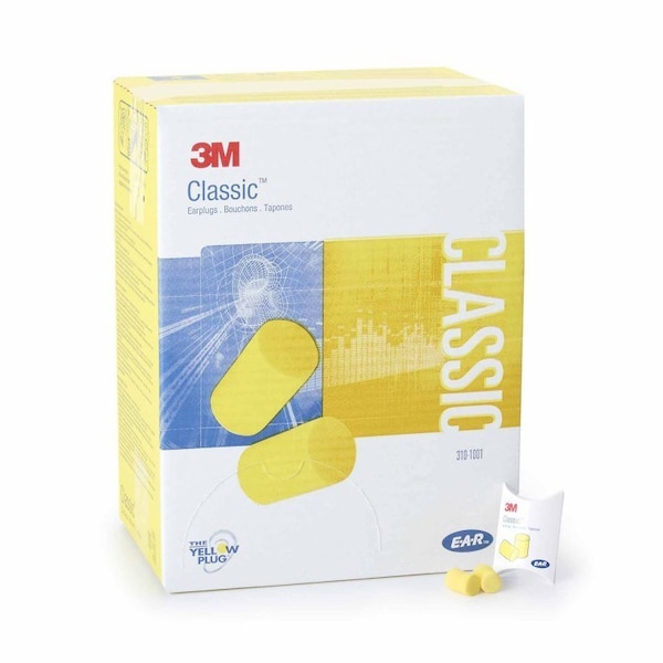 3M E-A-R No Foam Cylinder Shape, 29 dB, Yellow, 400 PK 310-1001 - main